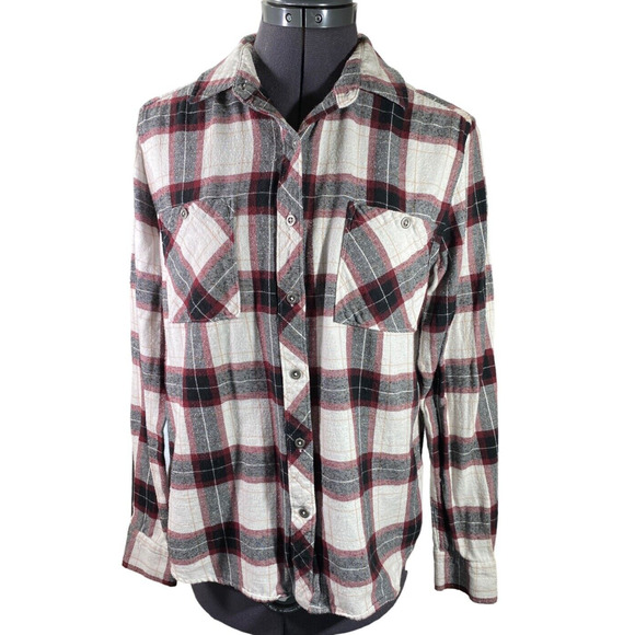 PacSun LA Hearts Womens M Maroon/Gray Plaid Indie/Prep Style Button Down Shirt - Picture 1 of 8